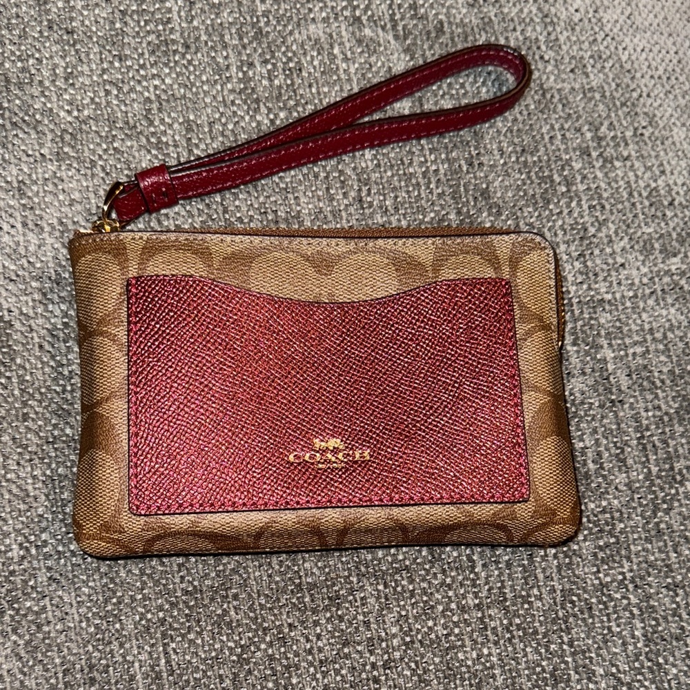 Coach Signature Brown and Red Wristlet